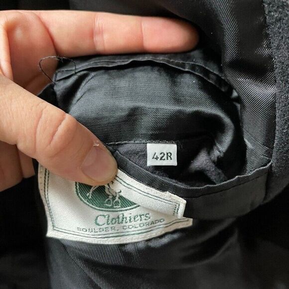 Vintage Unisex Charcoal Gray Cashmere Wool Blend Preppy Long Trench Coat Sz 42R - Picture 11 of 11